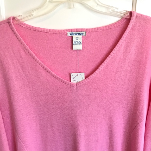 SILHOUETTES Cotton Sweater Swing Style Long Sleeve Pink Women’s Plus Size 3X - Picture 2 of 12